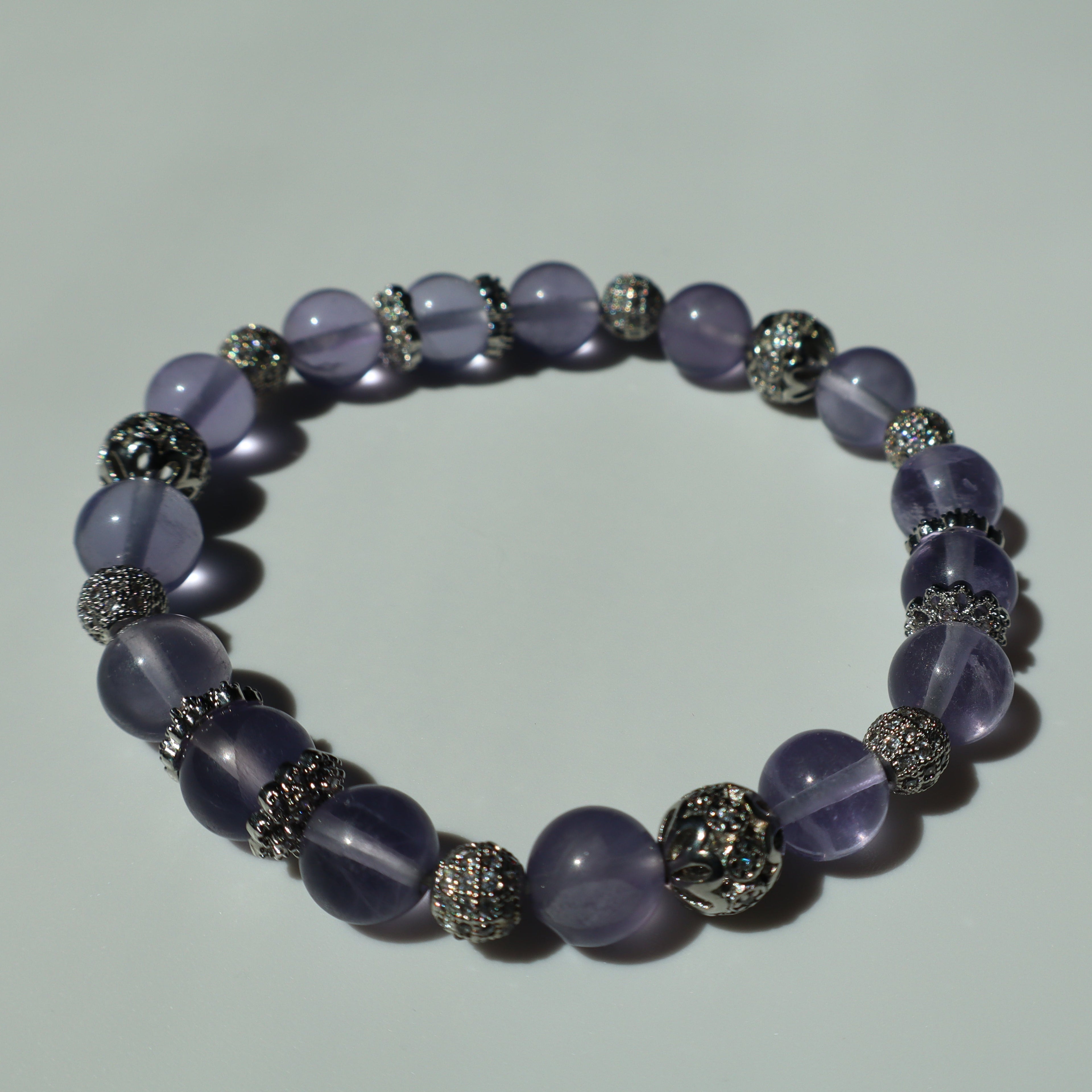 7mm Lavender Purple Fluorite Bracelet with Silver Zircon Findings